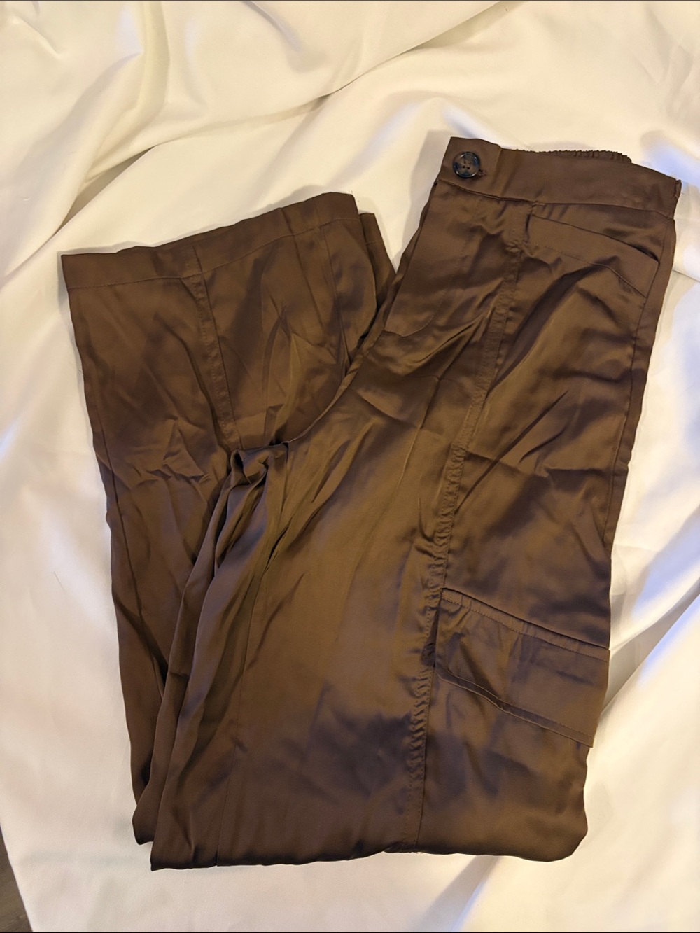 Sofía Vergara silky brown pants